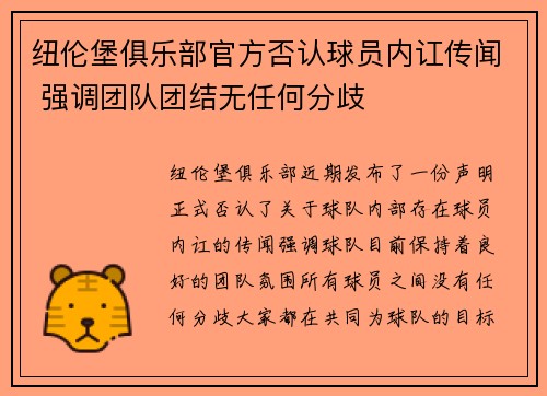 纽伦堡俱乐部官方否认球员内讧传闻 强调团队团结无任何分歧